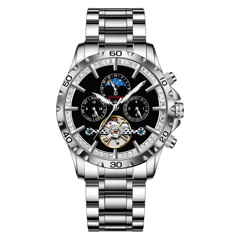 Glen uus multifunktsionaalne automaatne mehaaniline meeste käekell 8955