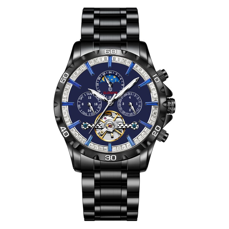 Glen uus multifunktsionaalne automaatne mehaaniline meeste käekell 8955