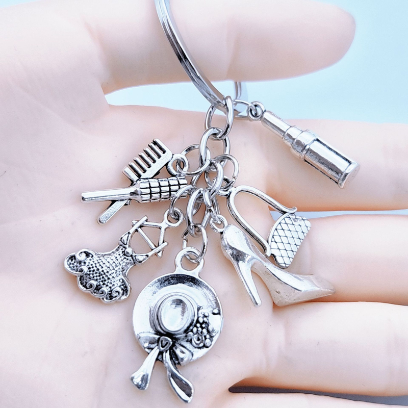 Divat DIY kiegészítők Női táska felső kalap szoknya magas sarkú cipő rúzs fésű kreatív kulcstartó hátizsák lógó