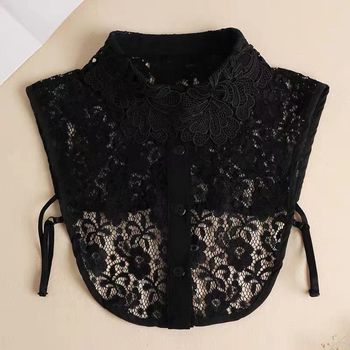 Χειμερινό μονόχρωμο πολύ φαρδύ γιακά με δαντέλα, λευκό χρώμα, μισό ψηλό γιακά ενηλίκων, κεντημένο, συνηθισμένο, με βάση, ψεύτικο γιακά