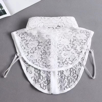 Χειμερινό μονόχρωμο πολύ φαρδύ γιακά με δαντέλα, λευκό χρώμα, μισό ψηλό γιακά ενηλίκων, κεντημένο, συνηθισμένο, με βάση, ψεύτικο γιακά