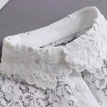 Χειμερινό μονόχρωμο πολύ φαρδύ γιακά με δαντέλα, λευκό χρώμα, μισό ψηλό γιακά ενηλίκων, κεντημένο, συνηθισμένο, με βάση, ψεύτικο γιακά