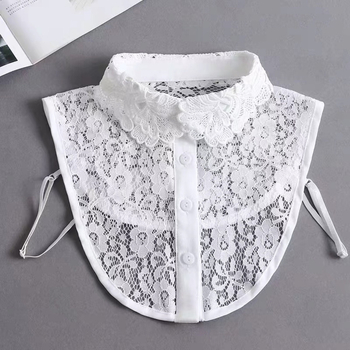 Χειμερινό μονόχρωμο πολύ φαρδύ γιακά με δαντέλα, λευκό χρώμα, μισό ψηλό γιακά ενηλίκων, κεντημένο, συνηθισμένο, με βάση, ψεύτικο γιακά