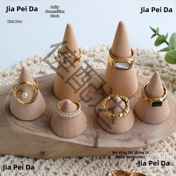 Täispuidust koonilise kujuga rõngaste vitriinalus ehetele ehete poodi, rõngaste hoiustamine, fotograafia poseerimise rekvisiidid, kaunistused