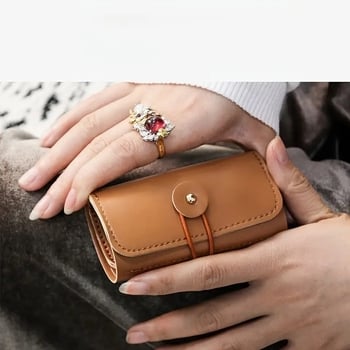 Geantă de bijuterii din piele explozivă transfrontalieră, geantă de depozitare mini pentru cercei și inele, pliabilă, pentru colier și bijuterii