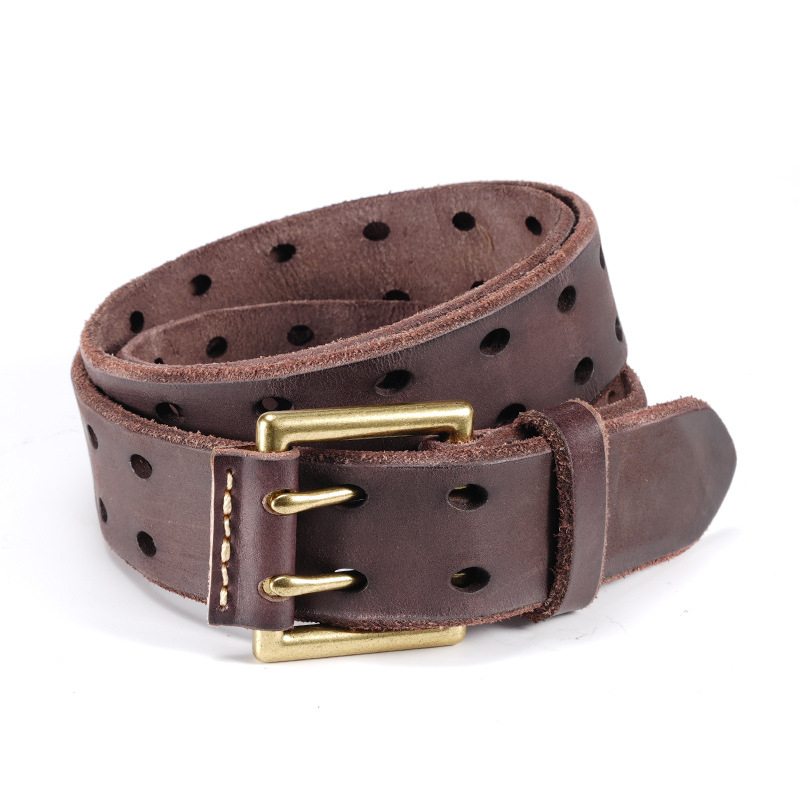 Határokon átnyúló férfi öv retro felső rétegű marhabőr tűs csatos öv külkereskedelmi minden mérkőzésre alkalmas fiatal és középkorú farmernadrágokkal, férfi raktáron