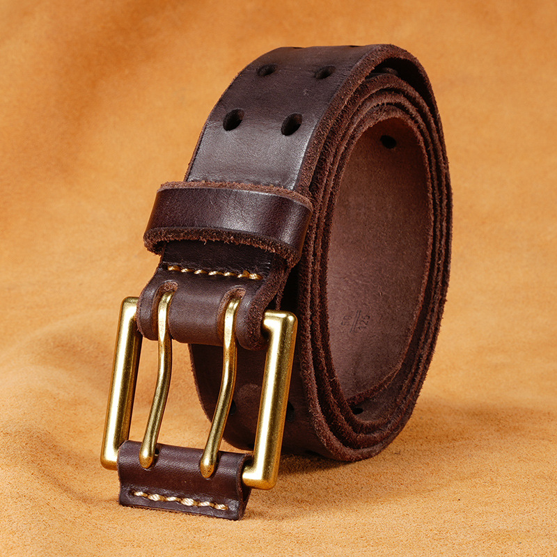 Határokon átnyúló férfi öv retro felső rétegű marhabőr tűs csatos öv külkereskedelmi minden mérkőzésre alkalmas fiatal és középkorú farmernadrágokkal, férfi raktáron
