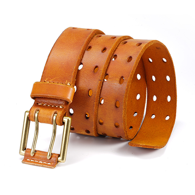 Határokon átnyúló férfi öv retro felső rétegű marhabőr tűs csatos öv külkereskedelmi minden mérkőzésre alkalmas fiatal és középkorú farmernadrágokkal, férfi raktáron