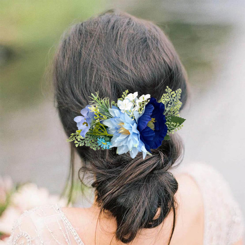 Naujos nuotakos Mori stiliaus dirbtinių gėlių plaukų šukos paplūdimio atostogų nuotraukoms, galvos apdangalai, blizgančios šoninės plaukų šukos, plaukų segtukai, plaukų aksesuarai moterims