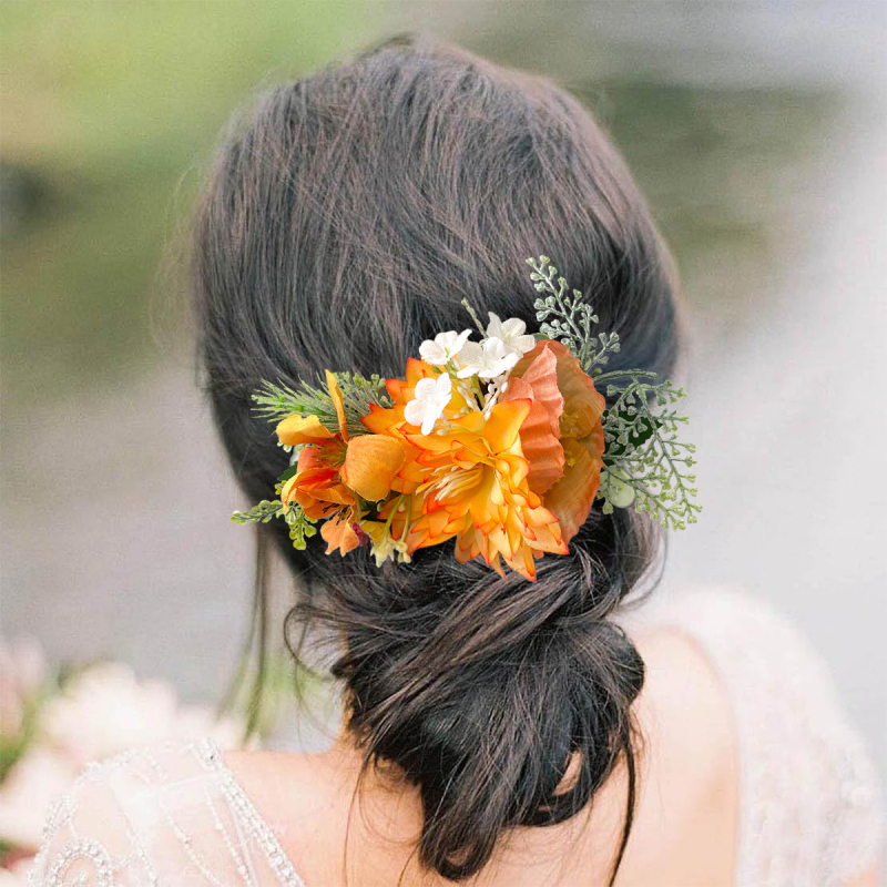 Naujos nuotakos Mori stiliaus dirbtinių gėlių plaukų šukos paplūdimio atostogų nuotraukoms, galvos apdangalai, blizgančios šoninės plaukų šukos, plaukų segtukai, plaukų aksesuarai moterims