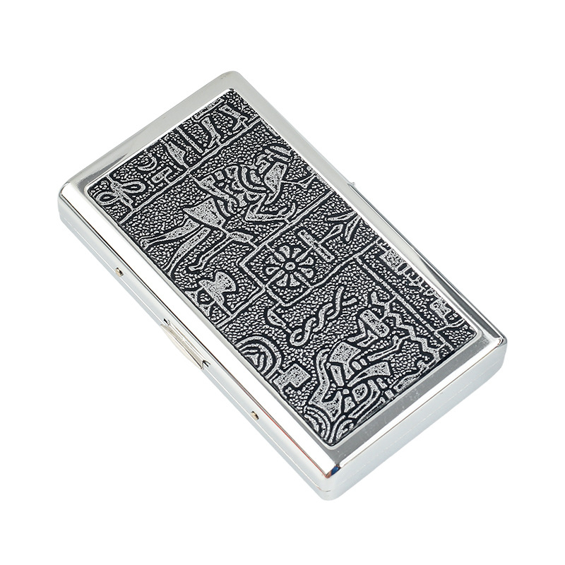 Garš 10 cm metāla pārnēsājams, garš cigarešu maciņš, kabatas gaismas plāksnes spogulis, garš cigarešu maciņš, moderns, radošs, divpusējs smēķēšanas komplekts