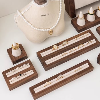 Mustast pähklist täispuidust sõrmuse vitriin, tipptasemel ehterõngaste ehete poe vitriin, fotorekvisiidid