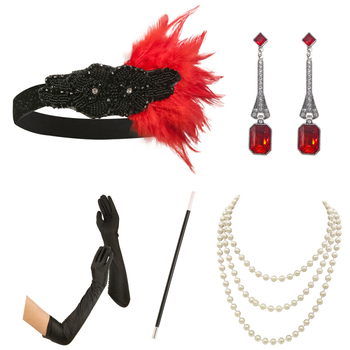 Σετ κόμμωσης με κόκκινα φτερά σε ευρωπαϊκό και αμερικανικό χρώμα, συνδυαστικά ρούχα για πάρτι, μεταμφίεση, αξεσουάρ για γυναίκες