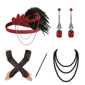 Σετ κόμμωσης με κόκκινα φτερά σε ευρωπαϊκό και αμερικανικό χρώμα, συνδυαστικά ρούχα για πάρτι, μεταμφίεση, αξεσουάρ για γυναίκες
