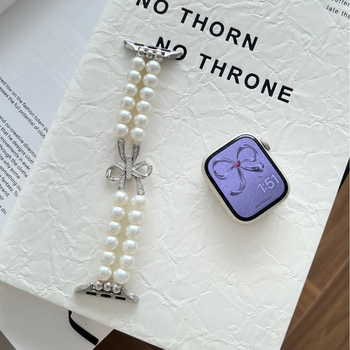 Βραχιόλι με φιόγκο και μαργαριτάρια για το Apple Watch10 με iwatch9 γενιάς 876 για γυναίκες