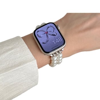 Βραχιόλι με φιόγκο και μαργαριτάρια για το Apple Watch10 με iwatch9 γενιάς 876 για γυναίκες
