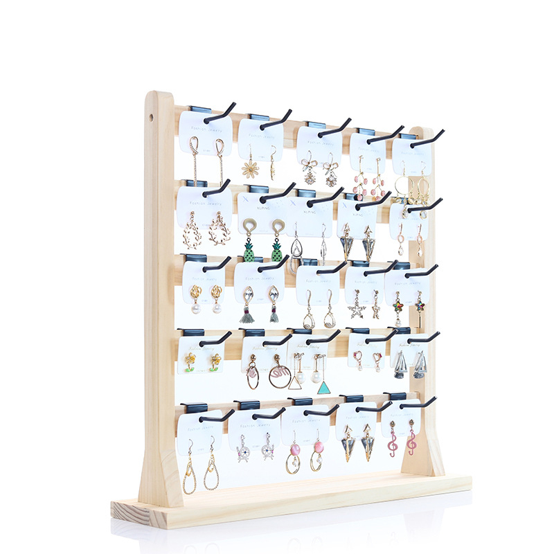 Täispuidust konkskõrvarõngaste hoidikuga kõrvarõngad, papist ehted, suure mahutavusega kõrvarõngaste riiul, ehete vitriin