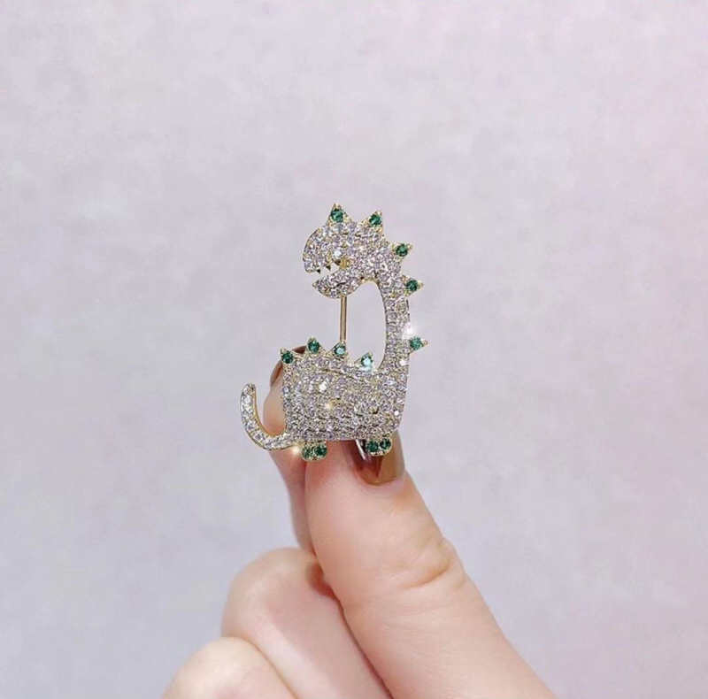 Корейска висококачествена кристална брошка с динозавър, дамска имитация на личност, елегантна, модерен костюм, аксесоари, щифт, сладък японски щифт за яка