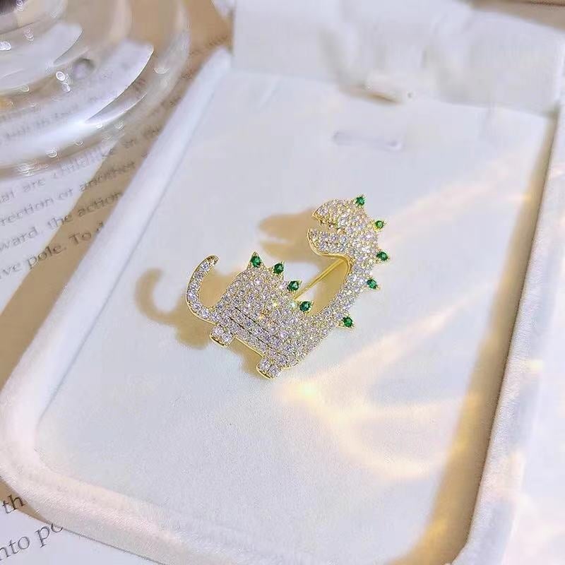 Корейска висококачествена кристална брошка с динозавър, дамска имитация на личност, елегантна, модерен костюм, аксесоари, щифт, сладък японски щифт за яка