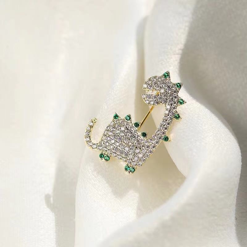 Корейска висококачествена кристална брошка с динозавър, дамска имитация на личност, елегантна, модерен костюм, аксесоари, щифт, сладък японски щифт за яка