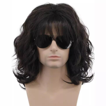 Amazon Independent Station kuum müük uued meeste juuksed keskmised ja pikad lokkis juuksed katkised tukk rokistiilis meeste parukas kohev naturaalne