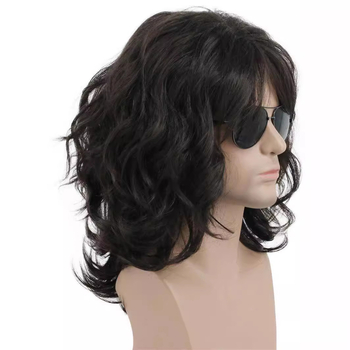 Amazon Independent Station kuum müük uued meeste juuksed keskmised ja pikad lokkis juuksed katkised tukk rokistiilis meeste parukas kohev naturaalne