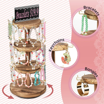 Loominguline puidust pöörlev ehete vitriin, puidust käevõru vitriin, ehete kaelakee, täispuidust hoiuriiul