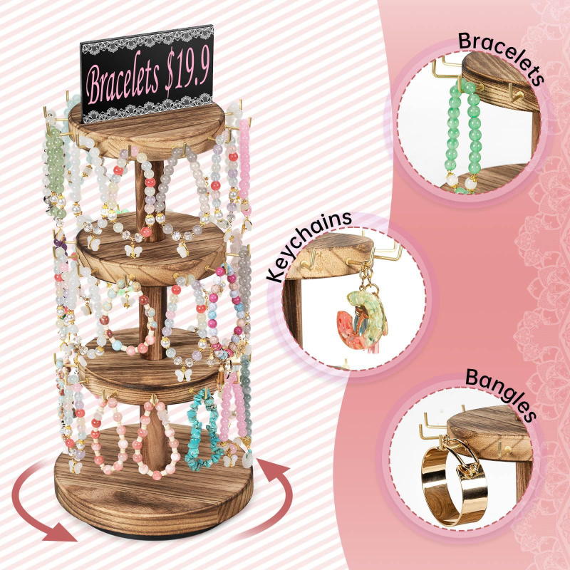 Loominguline puidust pöörlev ehete vitriin, puidust käevõru vitriin, ehete kaelakee, täispuidust hoiuriiul