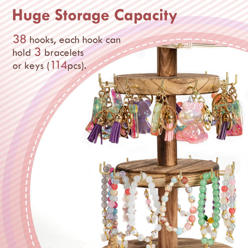 Loominguline puidust pöörlev ehete vitriin, puidust käevõru vitriin, ehete kaelakee, täispuidust hoiuriiul