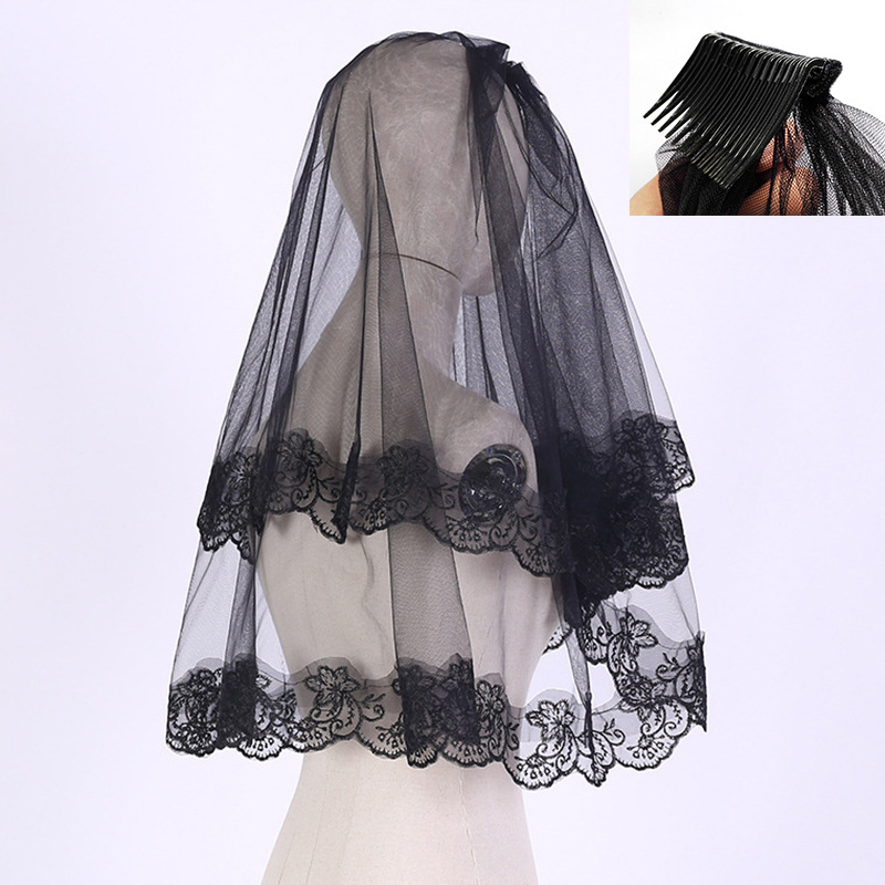 Euroopa ja Ameerika halloweeni peakate, kummituslik pruudi loor, must lühike vintage fotorekvisiidid, pitsist internetist punane reisiloor