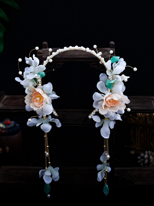 Hanfu pokrivalo za glavu s resicama za hodanje, antikna svilena traka za cvijeće s vilinskim motivom resica za hodanje, dnevni dodaci za kosu, drevni dodaci za kostime