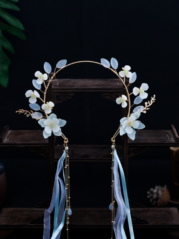 Hanfu pokrivalo za glavu s resicama za hodanje, antikna svilena traka za cvijeće s vilinskim motivom resica za hodanje, dnevni dodaci za kosu, drevni dodaci za kostime