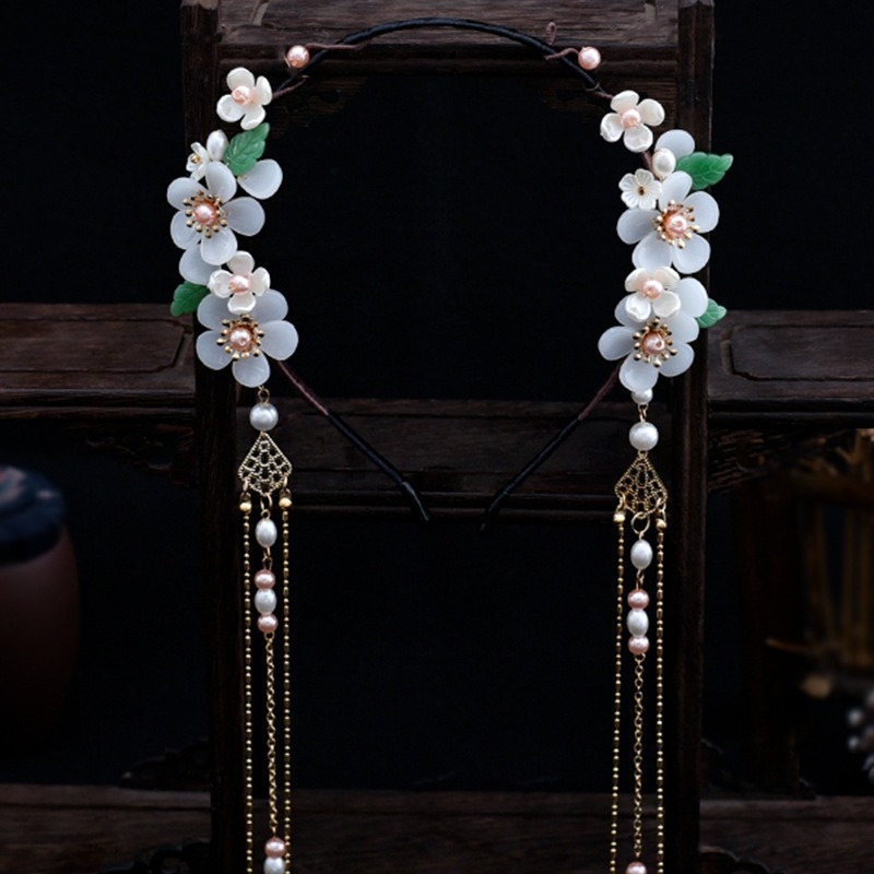 Hanfu pokrivalo za glavu s resicama za hodanje, antikna svilena traka za cvijeće s vilinskim motivom resica za hodanje, dnevni dodaci za kosu, drevni dodaci za kostime