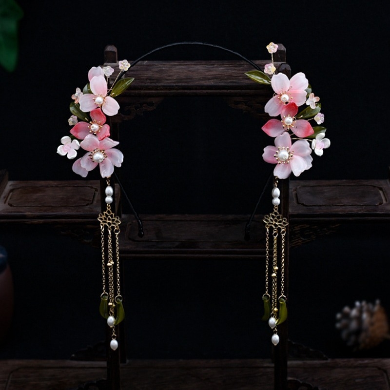 Hanfu pokrivalo za glavu s resicama za hodanje, antikna svilena traka za cvijeće s vilinskim motivom resica za hodanje, dnevni dodaci za kosu, drevni dodaci za kostime