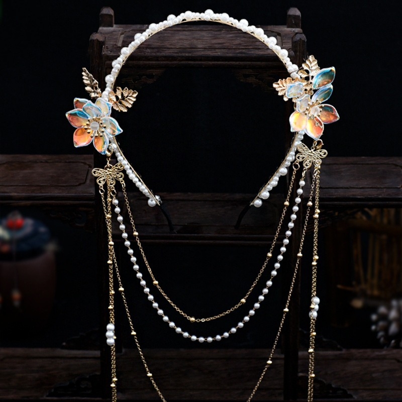 Hanfu pokrivalo za glavu s resicama za hodanje, antikna svilena traka za cvijeće s vilinskim motivom resica za hodanje, dnevni dodaci za kosu, drevni dodaci za kostime