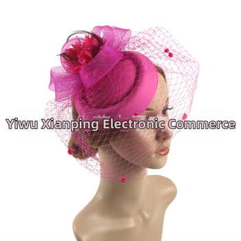 Ευρωπαϊκά και αμερικανικά νυφικά καπέλα με τις μεγαλύτερες πωλήσεις στο Amazon, ρετρό καπέλο από πλέγμα, αξεσουάρ μαλλιών με φτερά, καπέλο Jockey Club