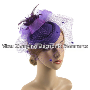 Ευρωπαϊκά και αμερικανικά νυφικά καπέλα με τις μεγαλύτερες πωλήσεις στο Amazon, ρετρό καπέλο από πλέγμα, αξεσουάρ μαλλιών με φτερά, καπέλο Jockey Club