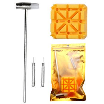 Órajavító eszköz 4 az 1-ben digitális óraszíj készlet eltávolító fém kalapács két lyukasztó tű sárga rizs ülés