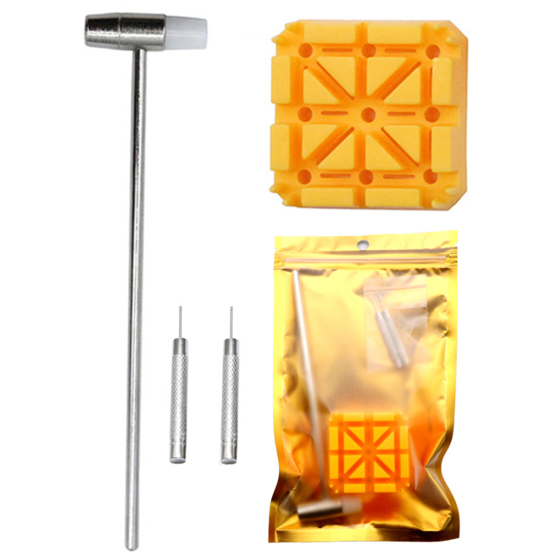 Órajavító eszköz 4 az 1-ben digitális óraszíj készlet eltávolító fém kalapács két lyukasztó tű sárga rizs ülés