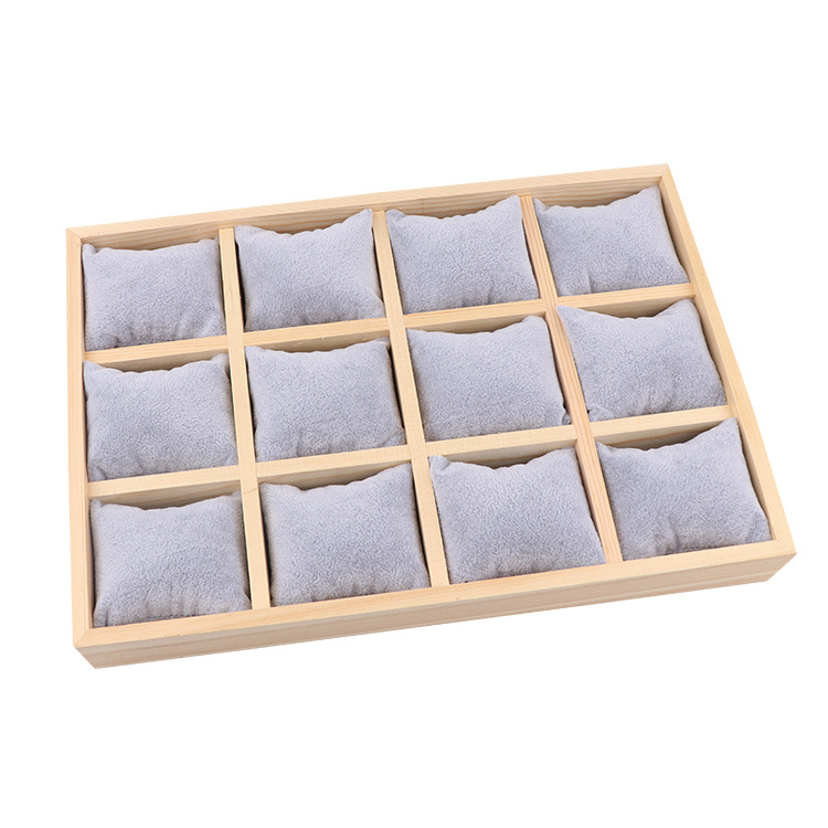 Originaalne puidust raamiga flanellist kella vitriinkapp, käevõru, käevõru vitriinkapp, 12 karpiga ehtetaldrik, puidust hoiualus