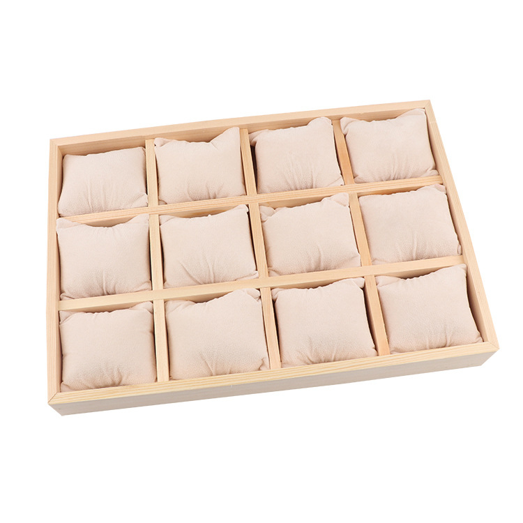 Originaalne puidust raamiga flanellist kella vitriinkapp, käevõru, käevõru vitriinkapp, 12 karpiga ehtetaldrik, puidust hoiualus