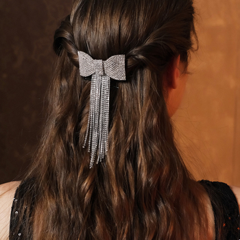 Europietiškos ir amerikietiškos prabangios ilgos kutais puoštos moteriškos plaukų segtukai, sunkiosios pramonės, pilno deimanto kaspino šoninė segtukas, madingas elegantiškas mergaitiškas kirpčiukų segtukas
