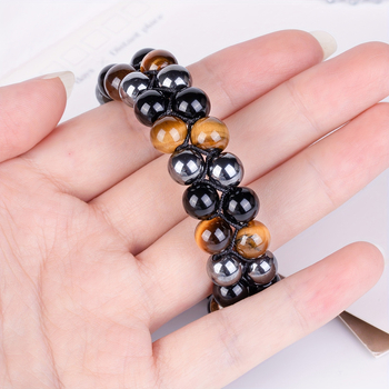 Τριπλό βραχιόλι για άνδρες και γυναίκες, φυσικό μάτι τίγρης, οψιδιανός, αιματίτης, 8m10, χειροποίητες χάντρες ηφαιστείου, σχοινί χειροποίητο