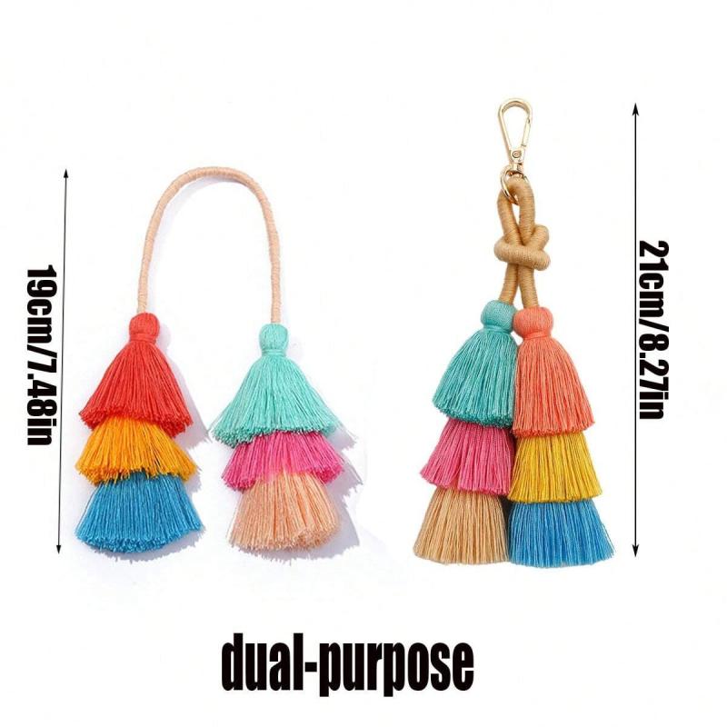 Breloc cu ciucure, stil etnic boem, țesut manual, geantă cadou, poșetă artizanală de Crăciun