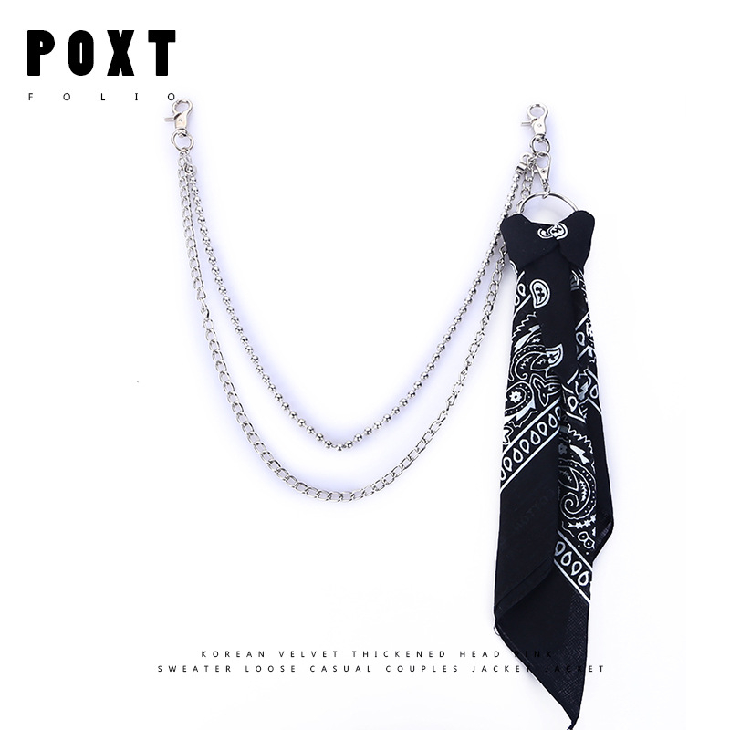 Európai és amerikai rock kör kerek gyöngylánc négyzet alakú sál hiphop punk fém gyűrű nadráglánc öv deréklánc divatos férfi farmer