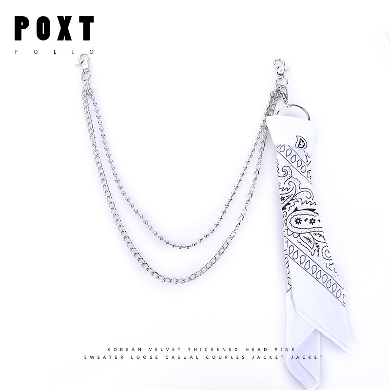 Európai és amerikai rock kör kerek gyöngylánc négyzet alakú sál hiphop punk fém gyűrű nadráglánc öv deréklánc divatos férfi farmer