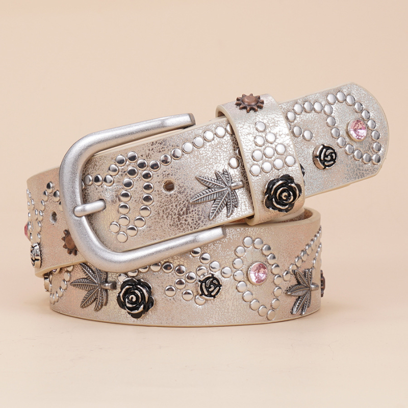 Moteriškas madingas metalinis kniedžių įdėklas, retro, paprastas, universalus platus diržas, dekoratyvinis džinsinis kelnių diržas