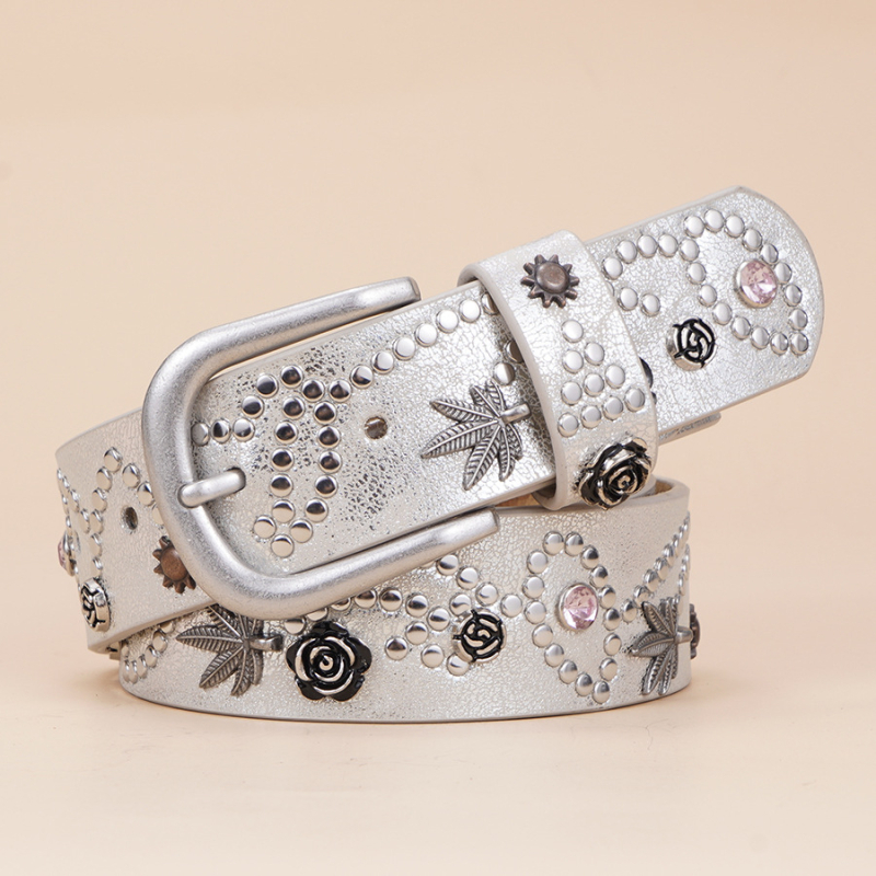 Moteriškas madingas metalinis kniedžių įdėklas, retro, paprastas, universalus platus diržas, dekoratyvinis džinsinis kelnių diržas