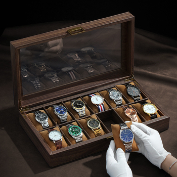 Vintažinio medžio tekstūros odos laikrodžių laikymo dėžutė, daugiafunkcinė laikrodžių dėžutė, aukščiausios klasės riešinių laikrodžių mechaninių laikrodžių papuošalų dėžutė namams, didelė talpa
