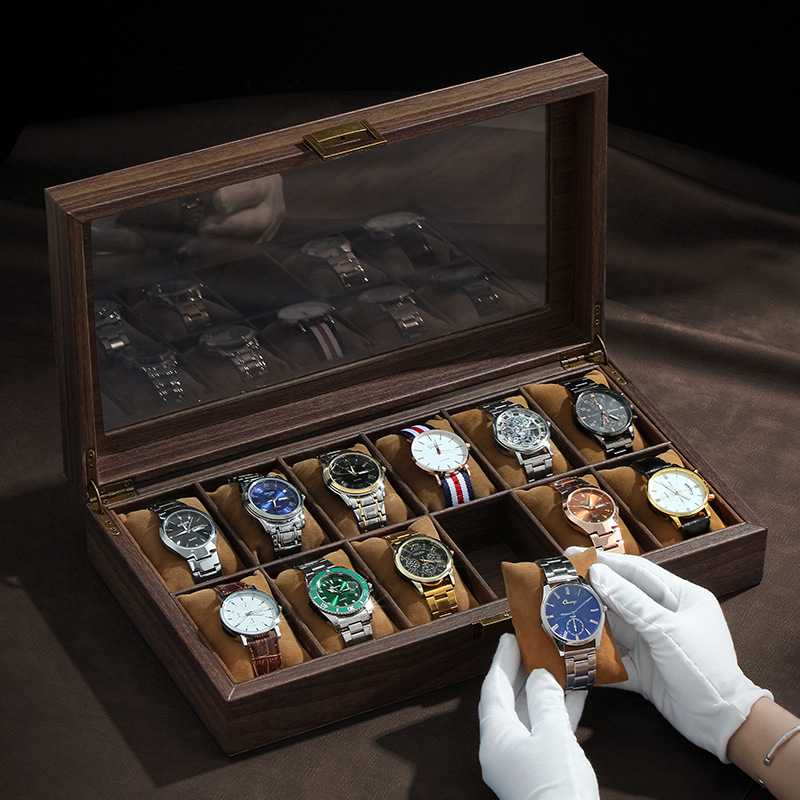 Vintažinio medžio tekstūros odos laikrodžių laikymo dėžutė, daugiafunkcinė laikrodžių dėžutė, aukščiausios klasės riešinių laikrodžių mechaninių laikrodžių papuošalų dėžutė namams, didelė talpa